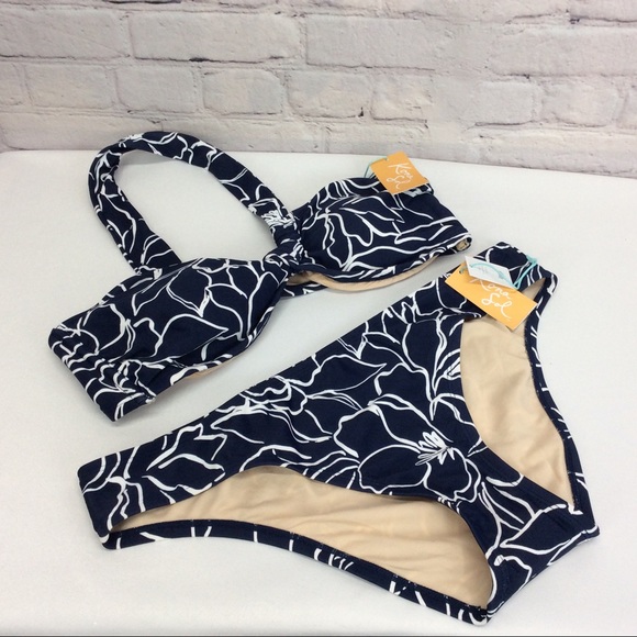 Kona Sol 2 Piece Swimsuit Floral Swirl Navy/White - Picture 8 of 12